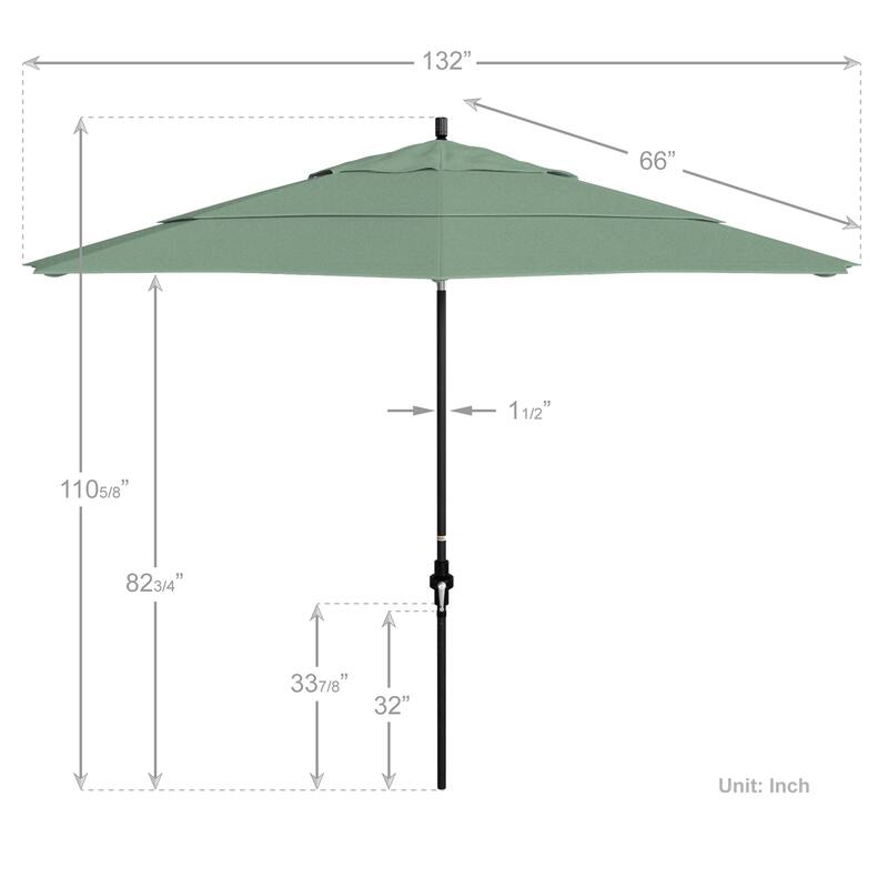 California Umbrella 11' Rd Golden State Series Patio Umbrella Black Aluminum Frame Crank Lift Collar Tilt Pacifica