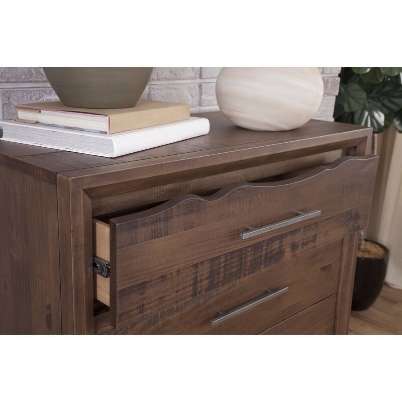 Brown Solid Pine Nightstand with 2 Drawers and Mocha Finish