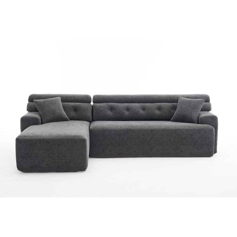 105" Chenille Sectional Sofa with Chaise Lounge & 2 Pillows