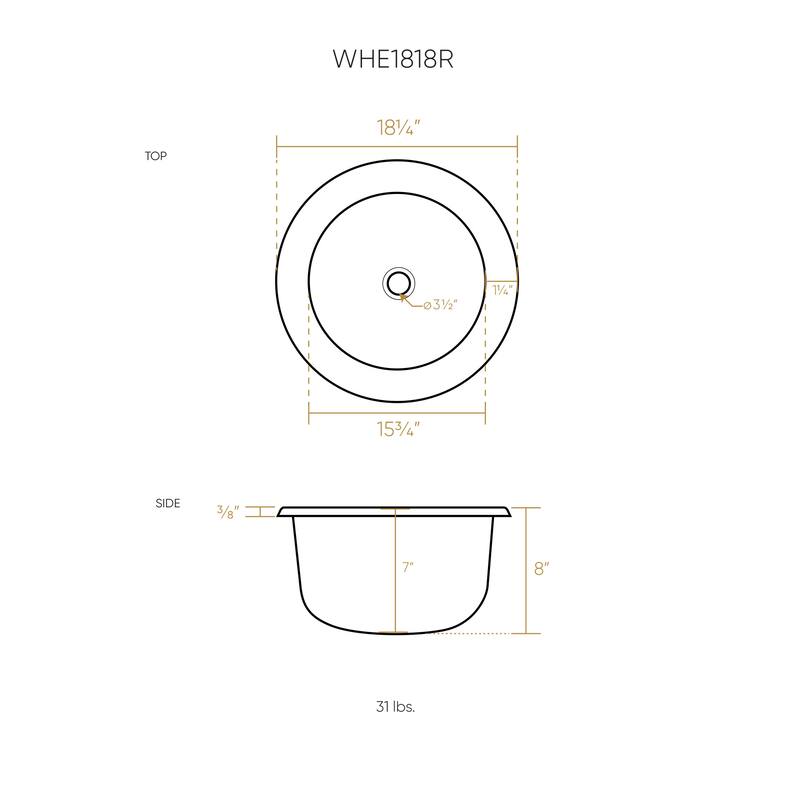 Elementhaus Fireclay Circular Drop In/Undermount Sink - White