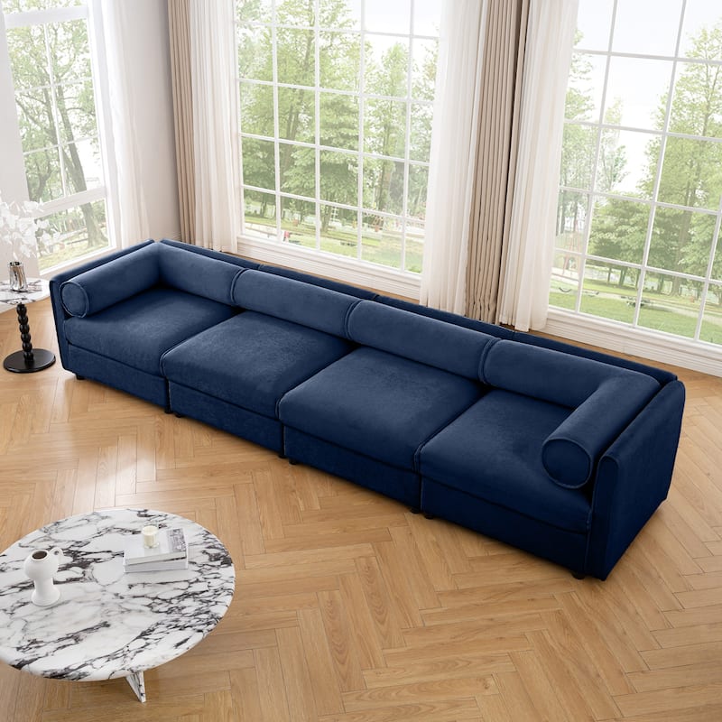 Modern 4 Deep Seat Modular Sofa with Storage, Cylindrical Backrest & Armrests