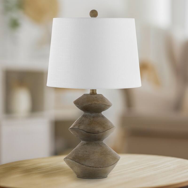 Leif 24.5" Minimalist Coastal Resin/Iron Cairn LED Table Lamp, Brown Wood Finish by JONATHAN Y