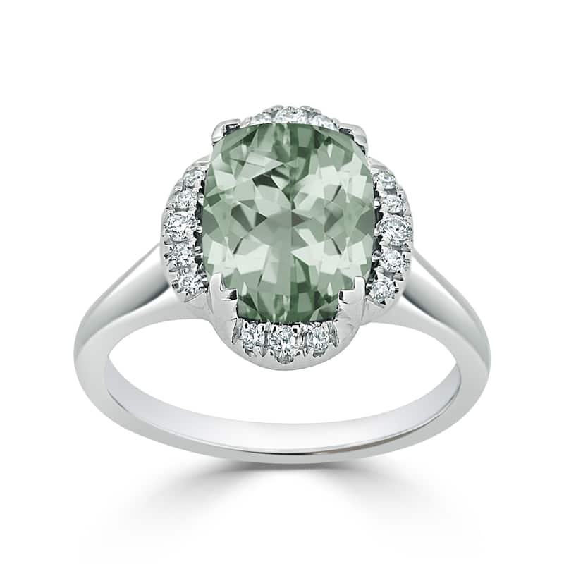 Auriya 2 3/8ct Cushion-cut Green Amethyst Halo Diamond Engagement Ring 1/8ctw 14k Gold