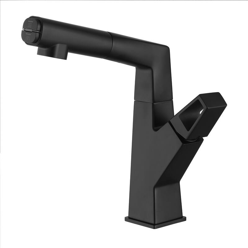 Single Handle Bathroom Faucet with Pull Out Sprayer Single Hole Bathroom Sink Faucets Modern Basin Vanity Taps - Matte Black
