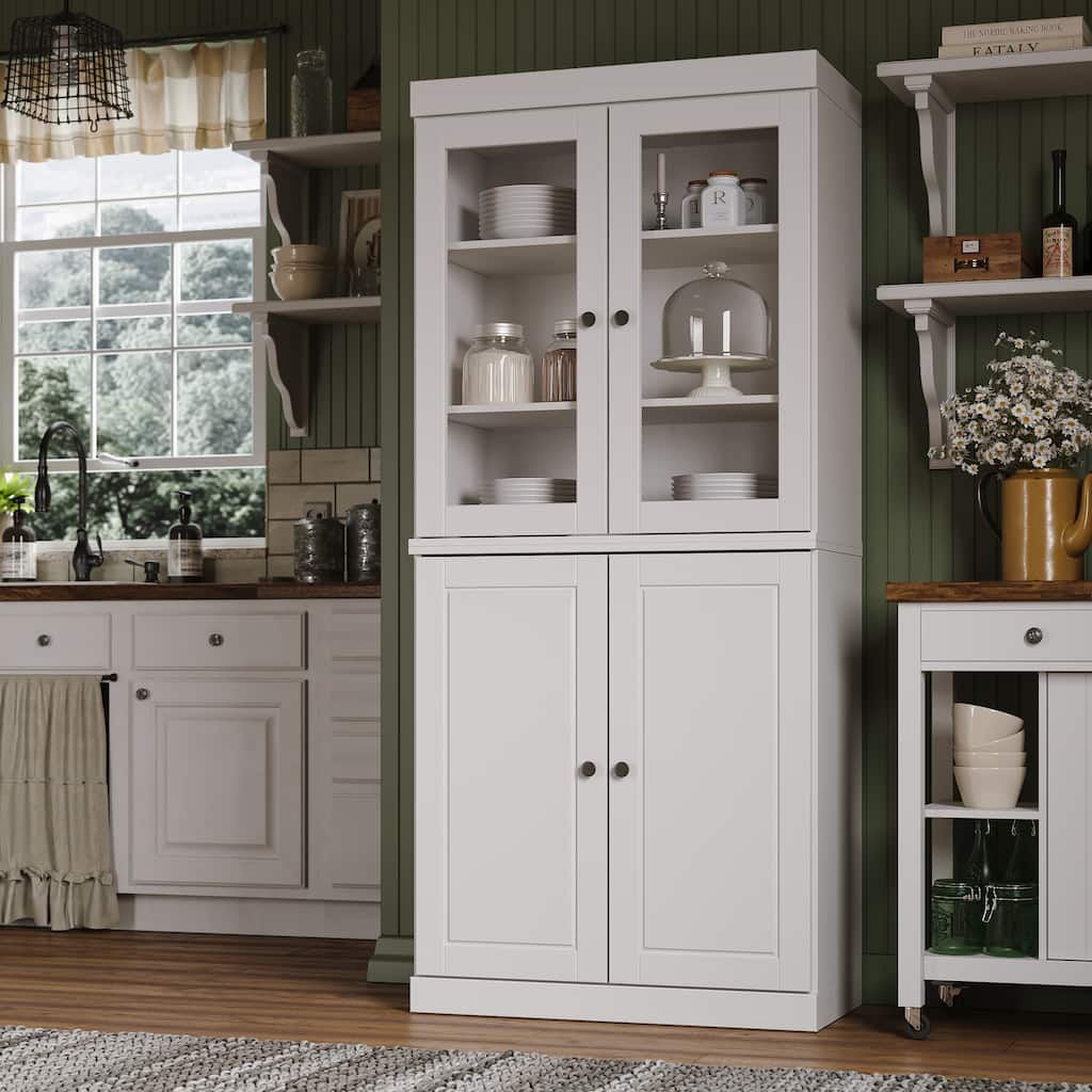 Palace Imports 100% Solid Wood Pantry Cabinet, Raised Panel & Clear Glass Doors, Adjustable Shelves, 32" Wide, 71.5" Tall