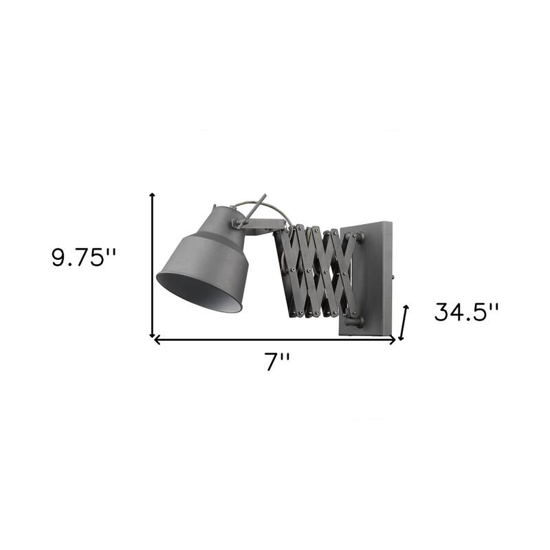 Adjustable Wall Sconce with Grey Metal Shade and Plug-In Iron Fixture E26 Base LED Compatible - 9.75" H x 7" W x 34.5" D