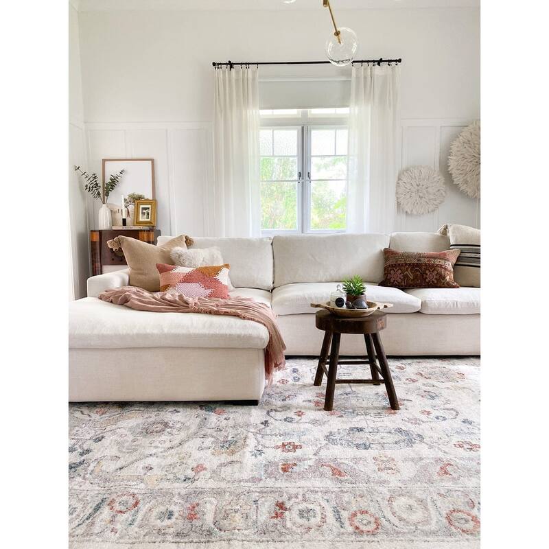 Jinnie Cream and Purple Multi-Color Distressed Rug