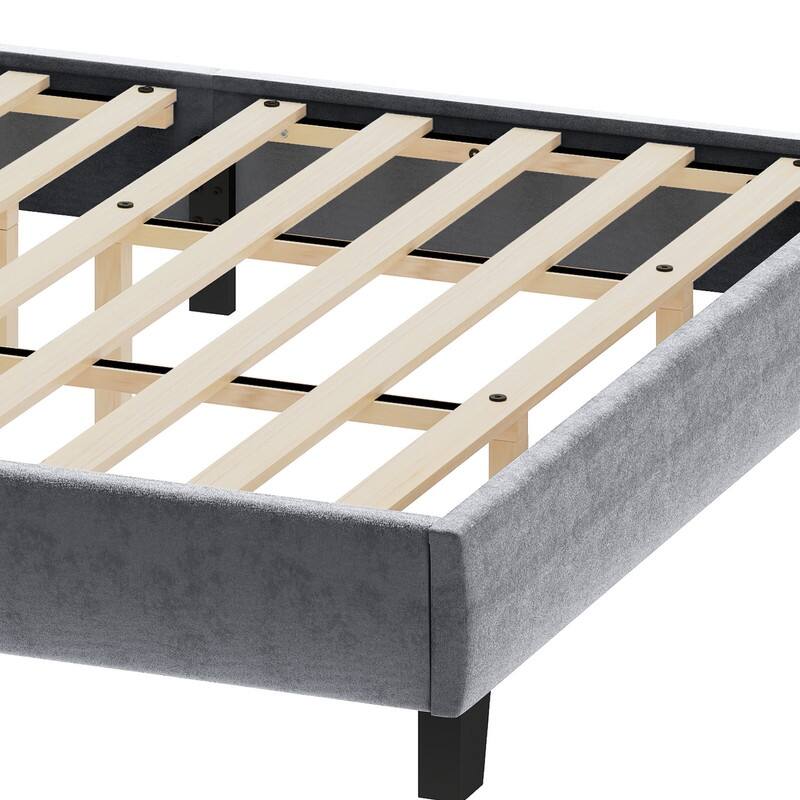 Moasis King Size Velvet Upholstered Bed Frame with Storage Headboard with USB Charging Stations