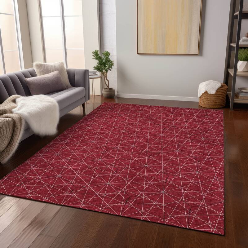 Machine Washable Indoor/ Outdoor Mosaic Geo Chantille Rug - Red - 5' x 7'6"