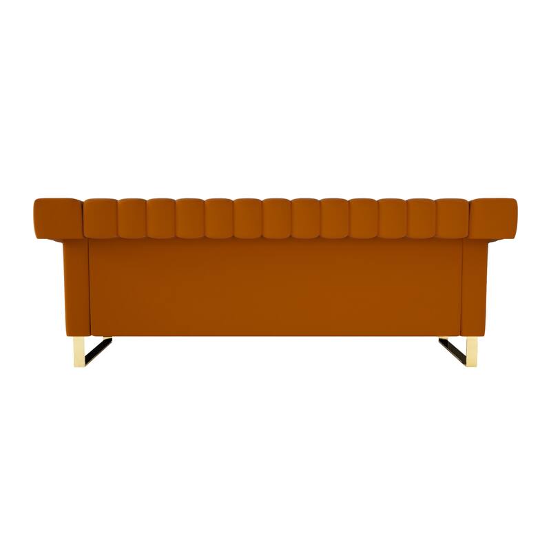 Velvet Sofa Couch for Living Room, Modern Loveseat Couch with Gold Accents, Apartment Chesterfield Sofa