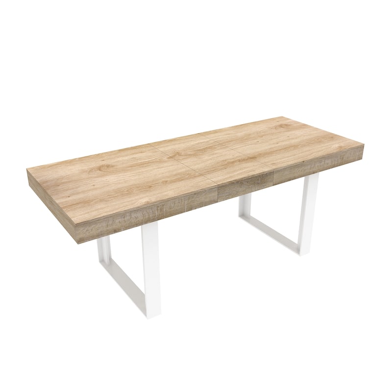 Dining Table Extended of up to 78.7'', Multi-Functional Rectangular Desk, Large Wooden Kitchen Expanding Table - White+Oak