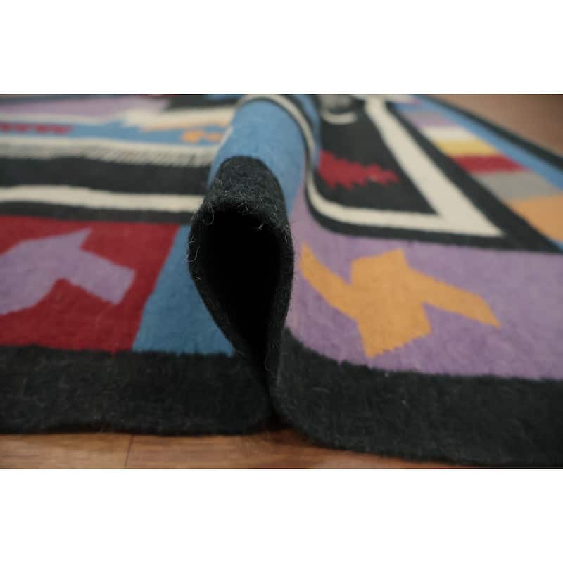 Hand Woven Oriental 100% Wool Carpet Southwestern Tribal Black Kilim Area Rug - 9' 11'' X 8' 6''