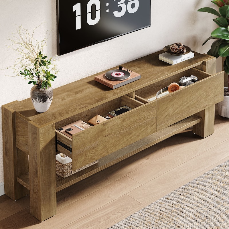 63" TV Stand for TVs up to 75-Inch, Farmhouse Entertainment Center with Drawers and Storage Shelves