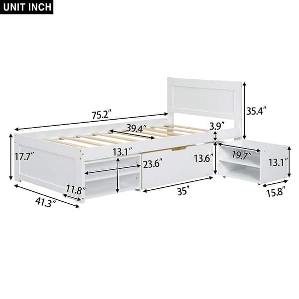 Twin Size Storage Platform Bed Frame with Wheels & Drawer