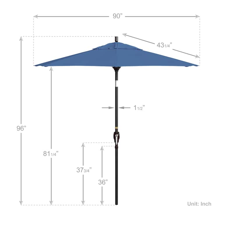 California Umbrella 7.5' Round Crank Lift, Push Button Tilt Aluminum Patio Umbrella, Bronze Pole, Outdoor Rated Red Fabric