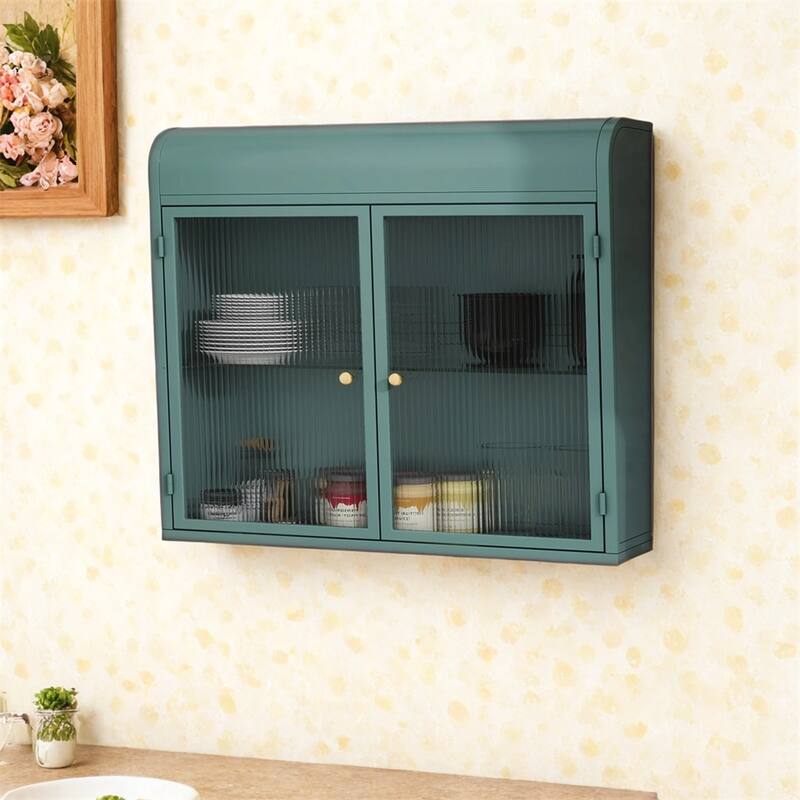2-Door Wall-Mounted Metal Storage Cabinet with Glass Doors & Shelves