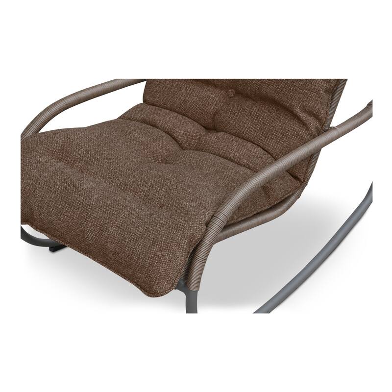 NADAAL STUDIOS Torven Outdoor Rocking Chair, Woven Synthetic Wicker, Aluminium Frame, Brown Cushion, Brown