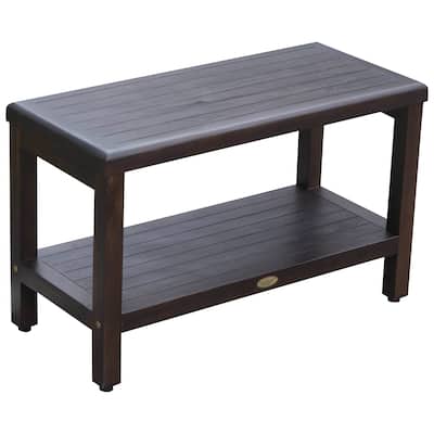 DecoTeak Eleganto 30" Extended Length Solid Teak Shower Bench with shelf - WoodLand Brown Finish