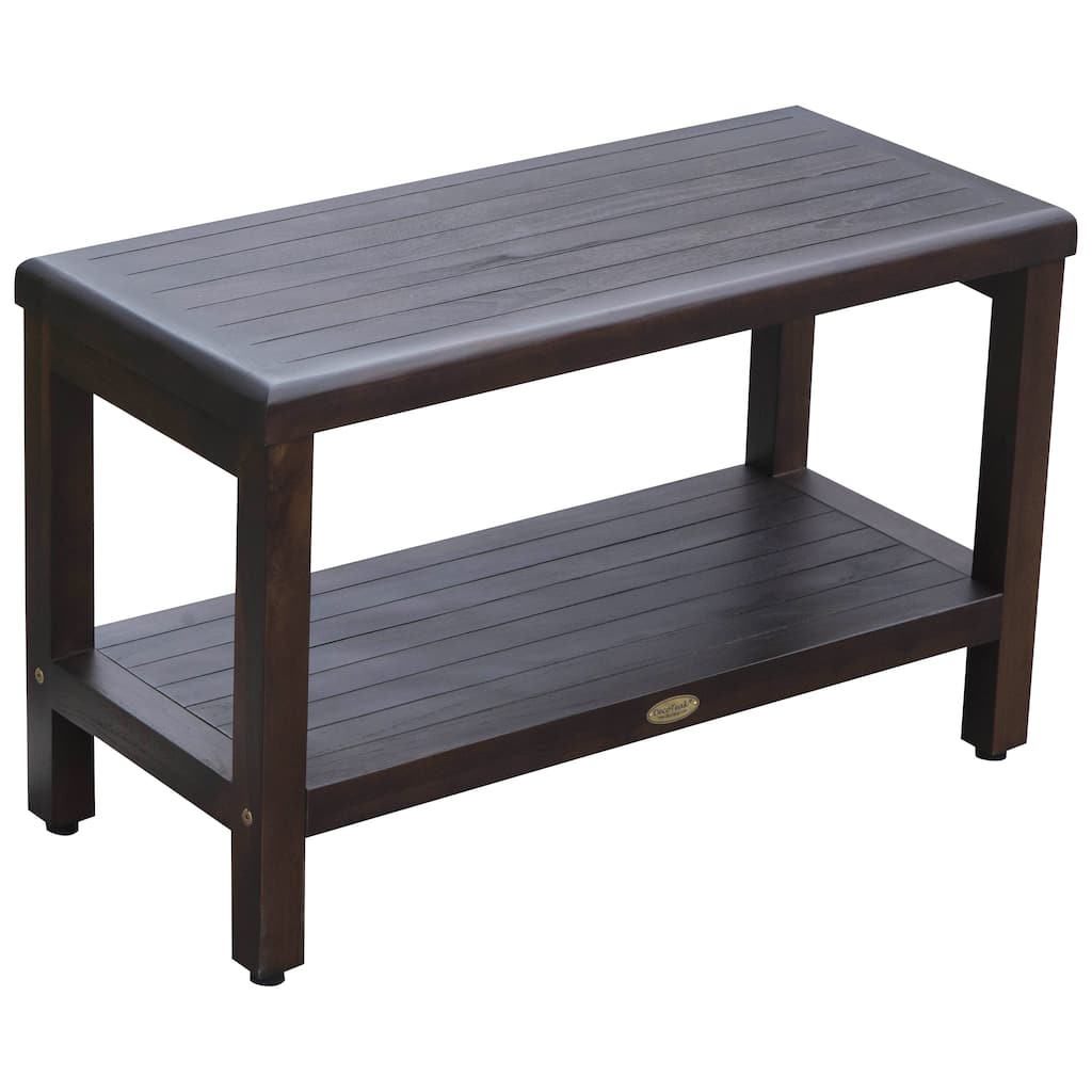 DecoTeak Eleganto 30" Extended Length Solid Teak Shower Bench with shelf - WoodLand Brown Finish