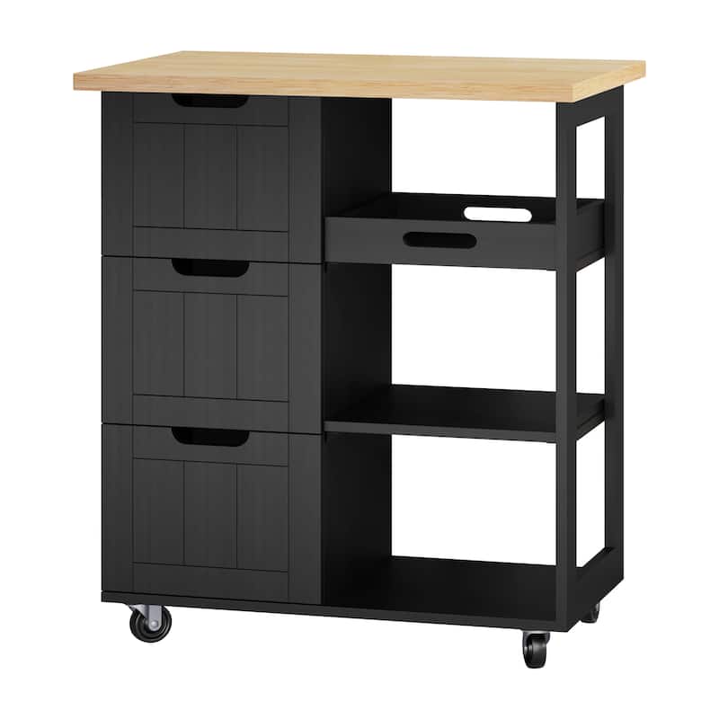 Futzca Kitchen Island Cart with 3 Open Shelves and 3 Drawers