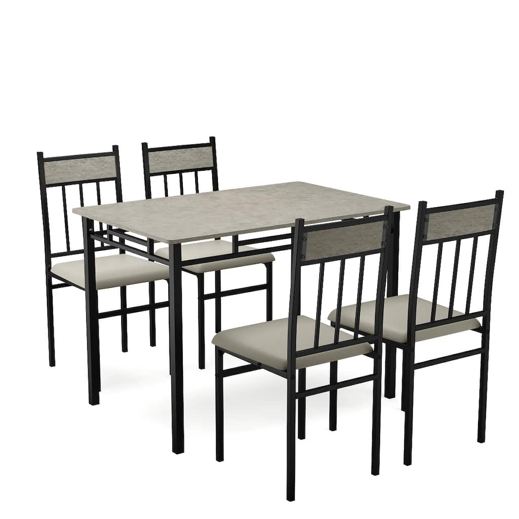 Costway 5 Piece Dining Set Faux Marble Top Table 30'' and 4 Padded
