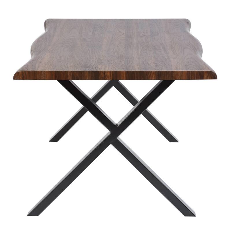 Homy Casa 63" Modern Dining Table, Unique Wavy Edge Top Office
