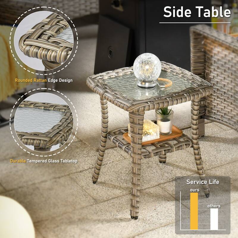 HOOOWOOO 5-piece Rattan Outdoor Patio High Back Swivel Chair Set with 54"Fire Pit