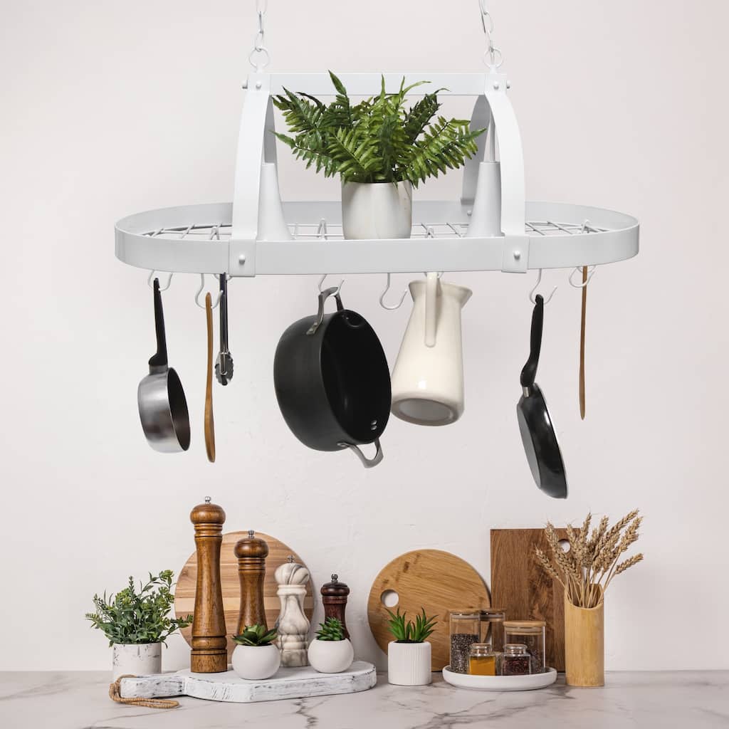 2-Light Metal Hanging Pot Rack Ceiling Light - 35.5" - White