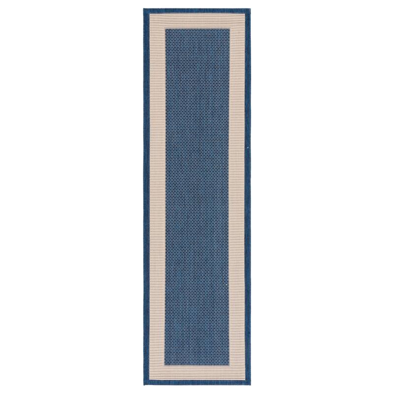 SAFAVIEH Courtyard Gwenneth Indoor/Outdoor Waterproof Patio Backyard Rug - 2'3" x 8' Runner - Navy/Beige