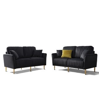 2 Piece Living Room Sofa Set, Velvet Upholstered, Solid Manufactured Frame, Reversible Cushions, Metal Feet, Flared Armrests