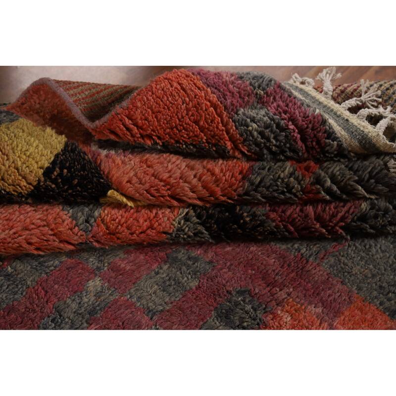 Geometric Plush Moroccan Oriental Rug Hand-Knotted Grey Wool Carpet - 7'9" x 10'5"