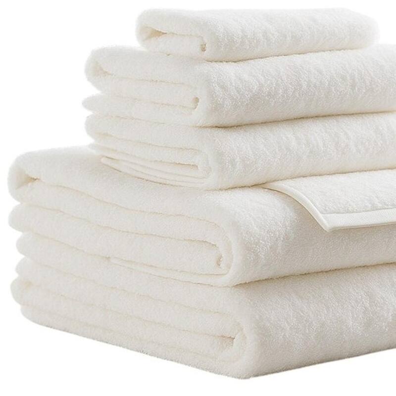 HomeRoots Set of Six Ivory Cotton Quick Dry Terry Cloth Towels
