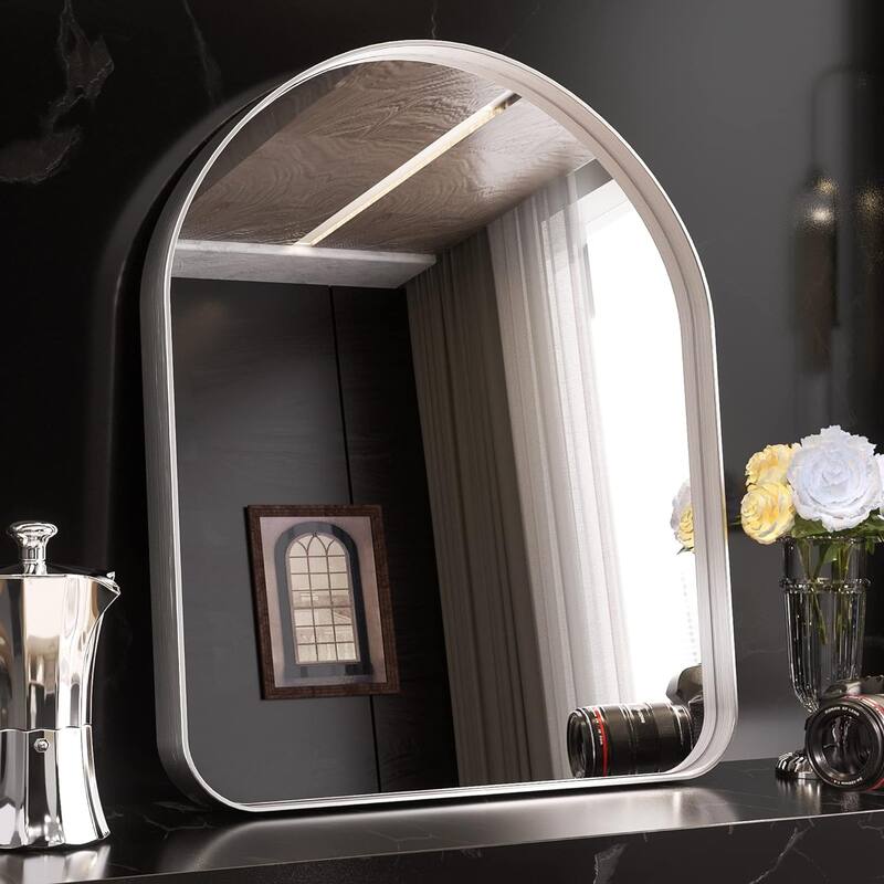 TETOTE Modern Arch Bathroom Wall Mounted Vanity Mirrors - 30x36 - Silver