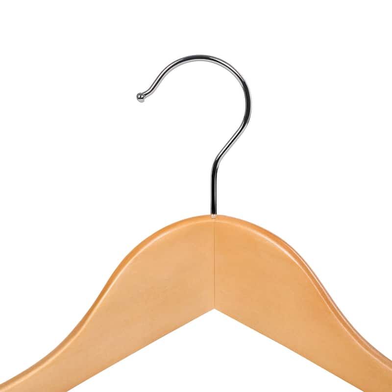 20 Natural Wood Coat Hangers with Shoulder Contour and Swivel Hook for Closet Organization - 17.5”W x 9.1”H