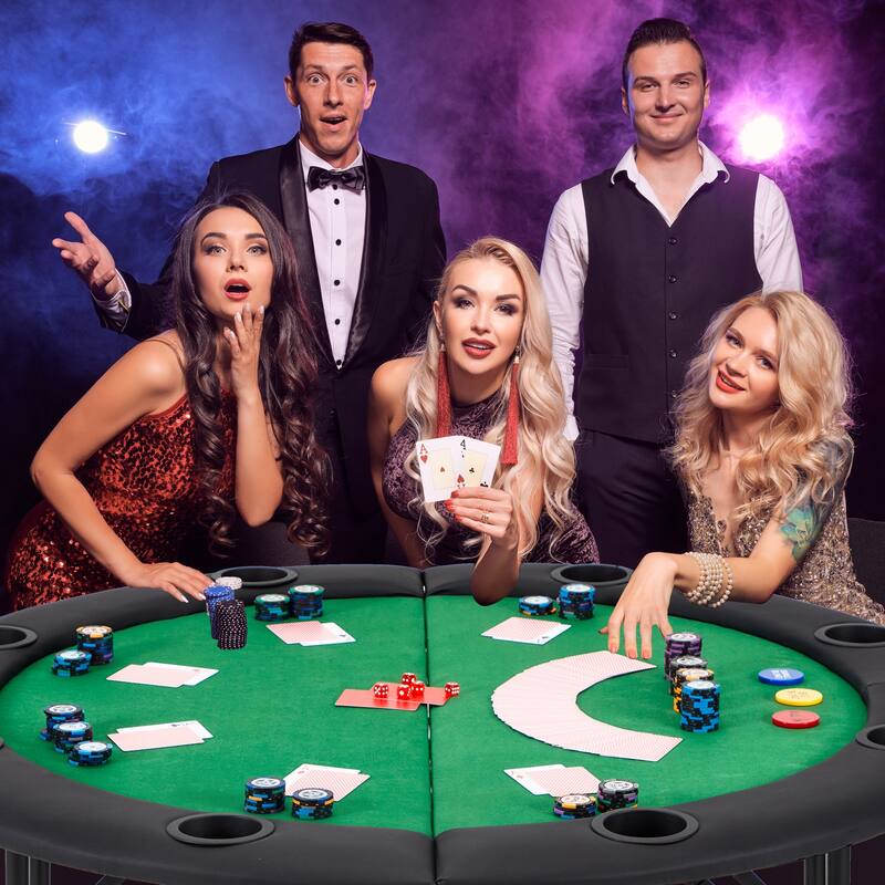 EROMMY Foldable 8 Player Round Poker Table for Home Use with Cup Holders, Casino-Grade Felt Surface, Folding Legs - Green