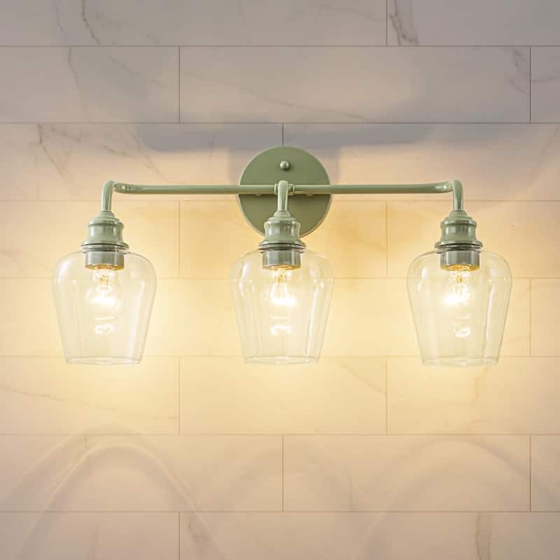 3-Light Modern Mint Green Bathroom Vanity Light with Clear Glass Shades - Retro Wall Sconce for Bathroom Mirror - 3 Light - Green