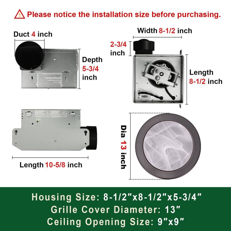 Akicon Ultra Quiet Bathroom Exhaust Fan with LED Light 80CFM 2.0 Sones Round Bathroom Ventilation Fan with Frosted Glass Cover