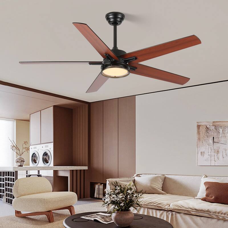 52in Ceiling Fans with Lights,Black Modern Ceiling Fan with Remote,Farmhouse Indoor Ceiling Fan,Bright LED Light