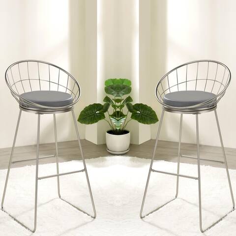 Artistic Design Satin Nickel and Grey Leatherette Seat Bar Stools (Set of 2)