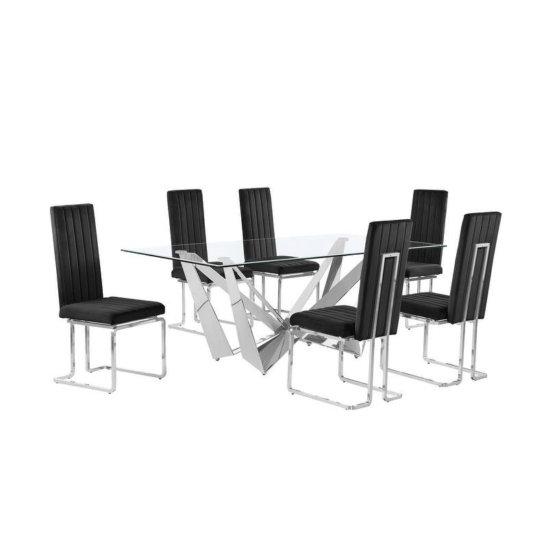 Best Quality Furniture D400/1-SC340-7 Dining Set with 78" 12mm Glass with Bevel