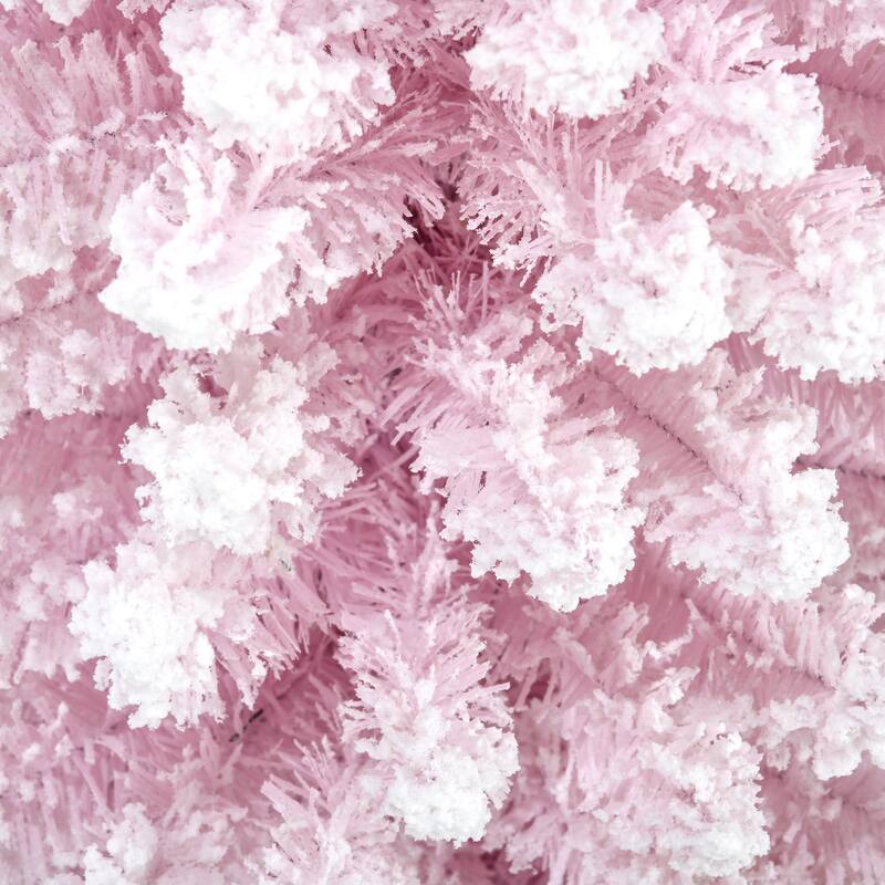 6ft Snow-Flocked Slim Pencil Christmas Tree, Unlit Artificial Xmas Tree with Plastic Stand, Easy Assembly