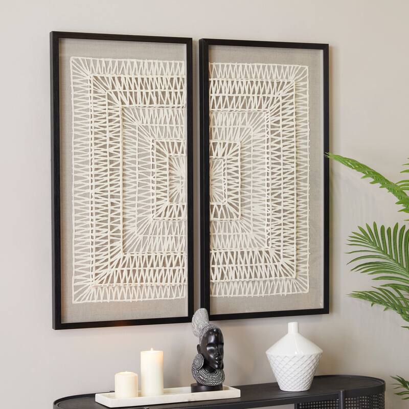 White Paper Handmade 3D Origami Geometric Shadow Box with Black Frame (Set of 2) - White