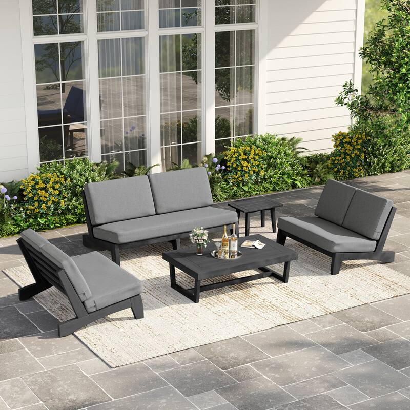 Casual Teak Outdoor Patio Conversation Set with Cushioned Sofa Loveaseat