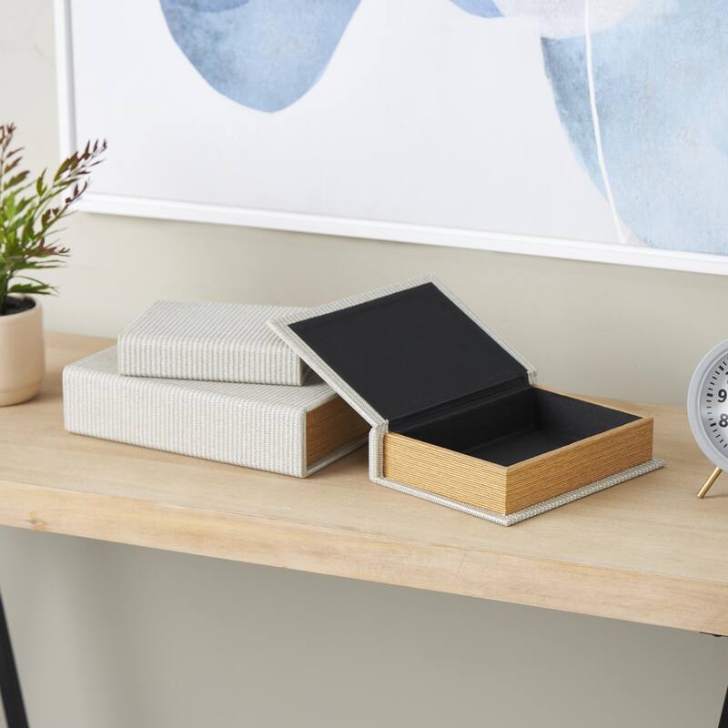 Faux Leather Book Shaped Decorative Box - Set of 3 Brown, Cream, Black, Copper - Roche River Decor