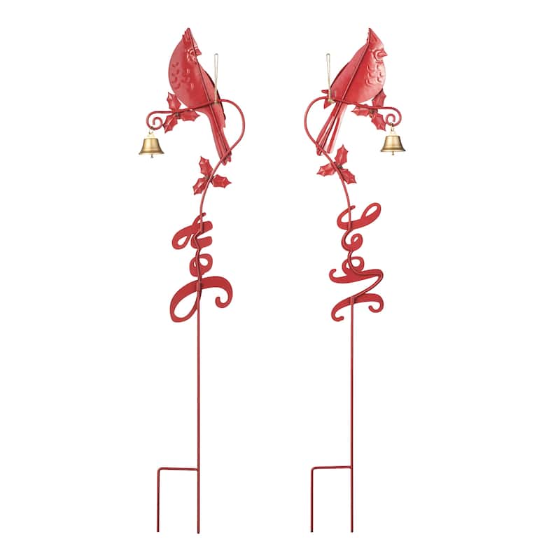 Glitzhome Metal MERRY CHRISTMAS or Cardinal JOY& NOEL with Bell Yard Stake Wall Decor