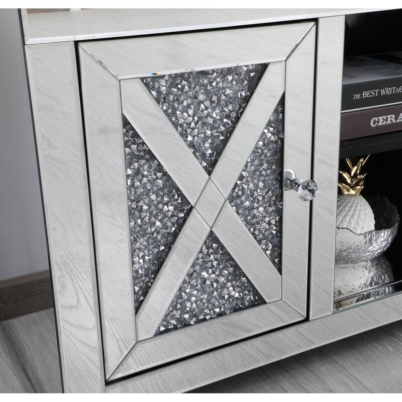 59 in. Mirrored TV stand with Crystals