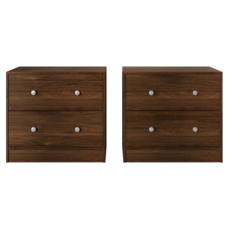 Clayfell Trenton 2-Drawer Nightstand, Set of 2, Modern Side Tables for Bedroom, Brown/Black