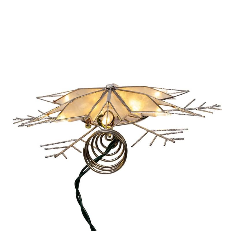 Kurt Adler 10-Inch 10-Light LED Silver Capiz and Snowflakes Tree Topper