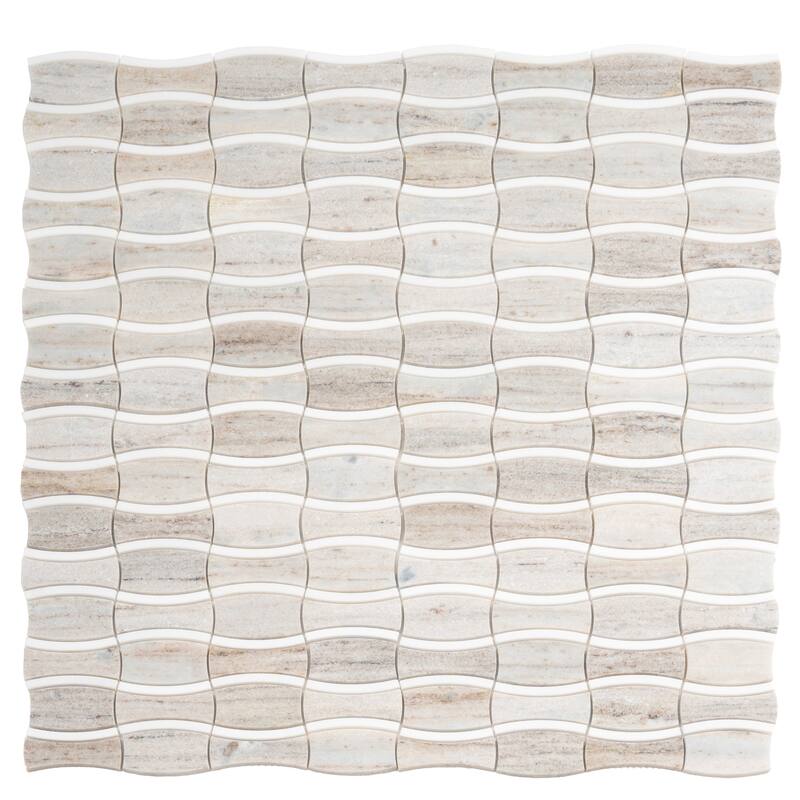 Mirage 12x12 Warm Beige White Marble Mosaic Floral Wall and Floor Tile (5.04 sq ft/case) - 5 Pack