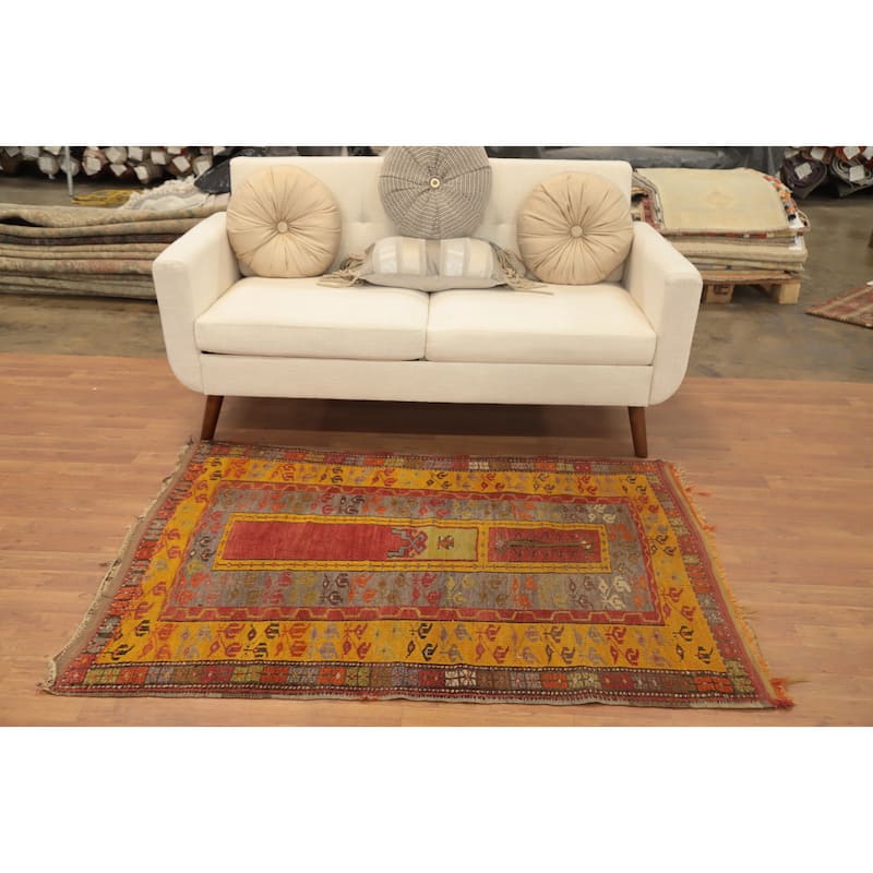 Hand Knotted Oriental 100% Wool Carpet Transitional Tribal Oranges & Rust Anatolian Area Rug - 5' 2'' X 3' 8''